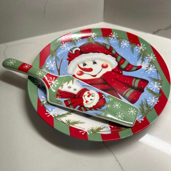 Snowman Cake Plate & Server Heartfelt Kitchen Creations Holiday Dessert Hostess - Picture 1 of 8